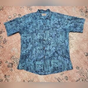 Santiki Vintage Batik Watercolor Distressed Men's Button Down Camp Shirt